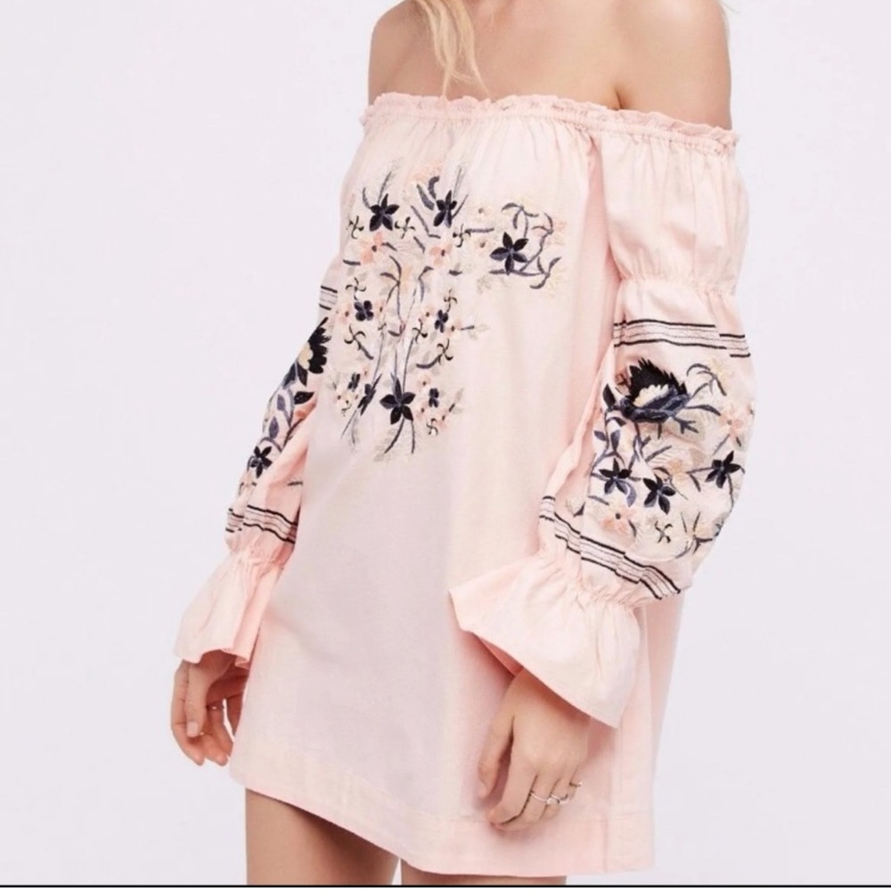 Free People Pink Floral Embroidered Mini Dress